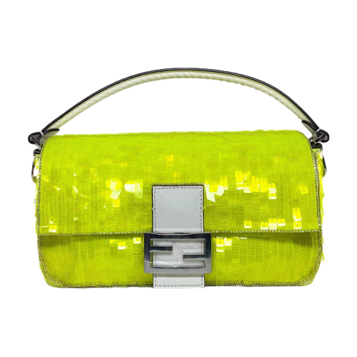Fendi Elaphe and Neon Yellow Sequin Baguette