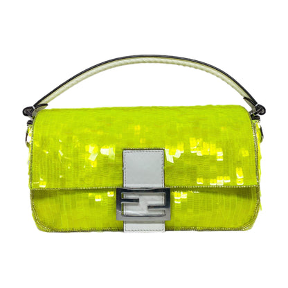 Fendi Elaphe and Neon Yellow Sequin Baguette