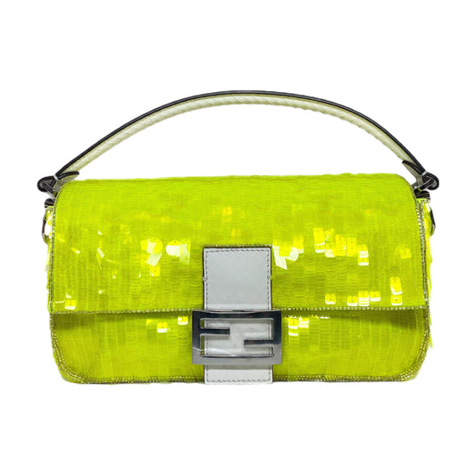 Fendi Elaphe and Neon Yellow Sequin Baguette