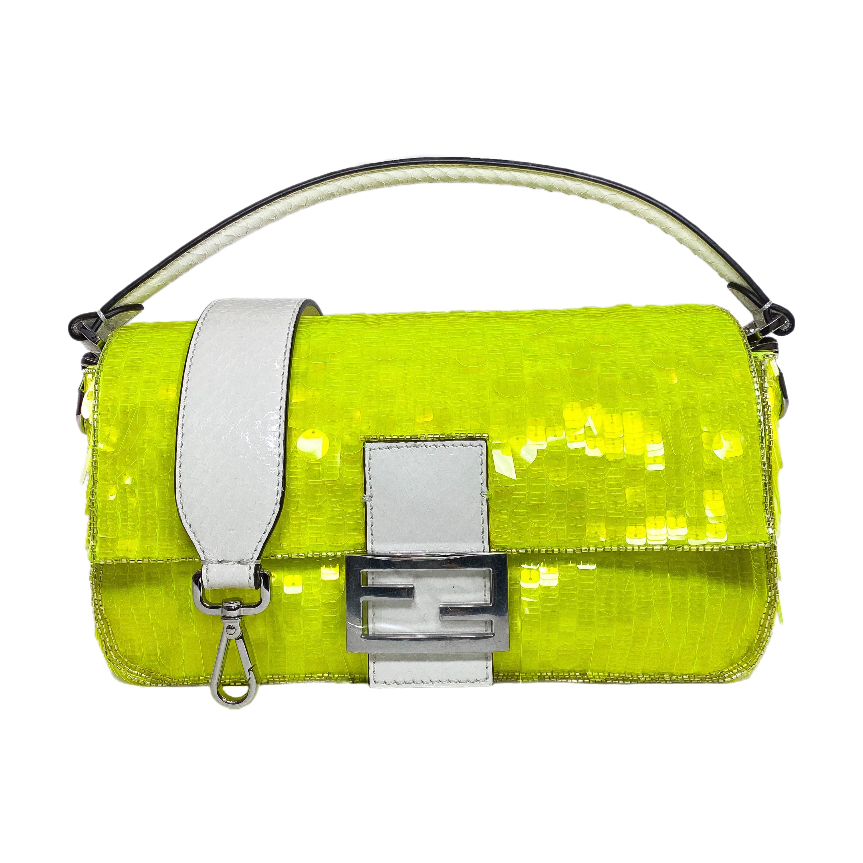 Fendi Elaphe and Neon Yellow Sequin Baguette