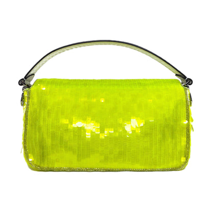 Fendi Elaphe and Neon Yellow Sequin Baguette