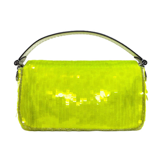 Fendi Elaphe and Neon Yellow Sequin Baguette