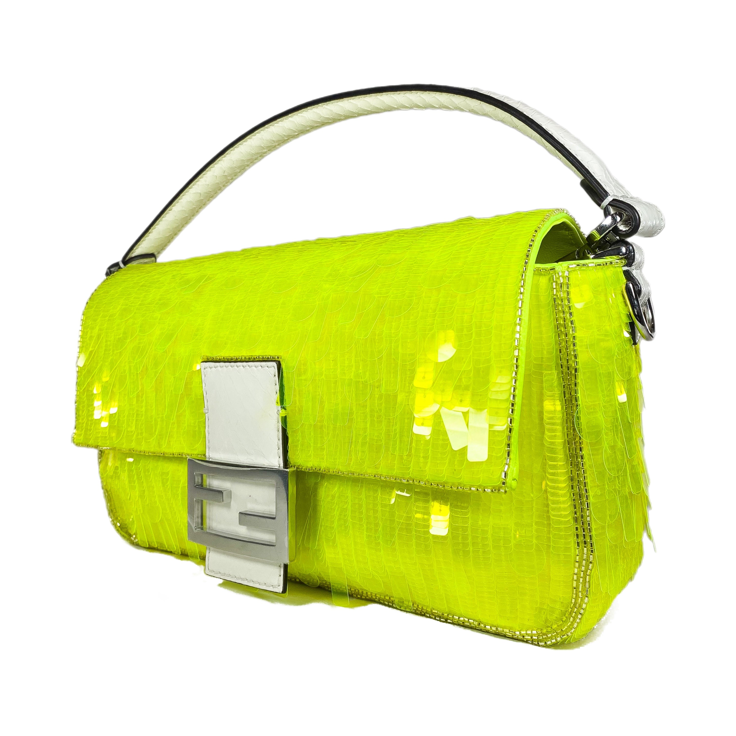 Fendi Elaphe and Neon Yellow Sequin Baguette