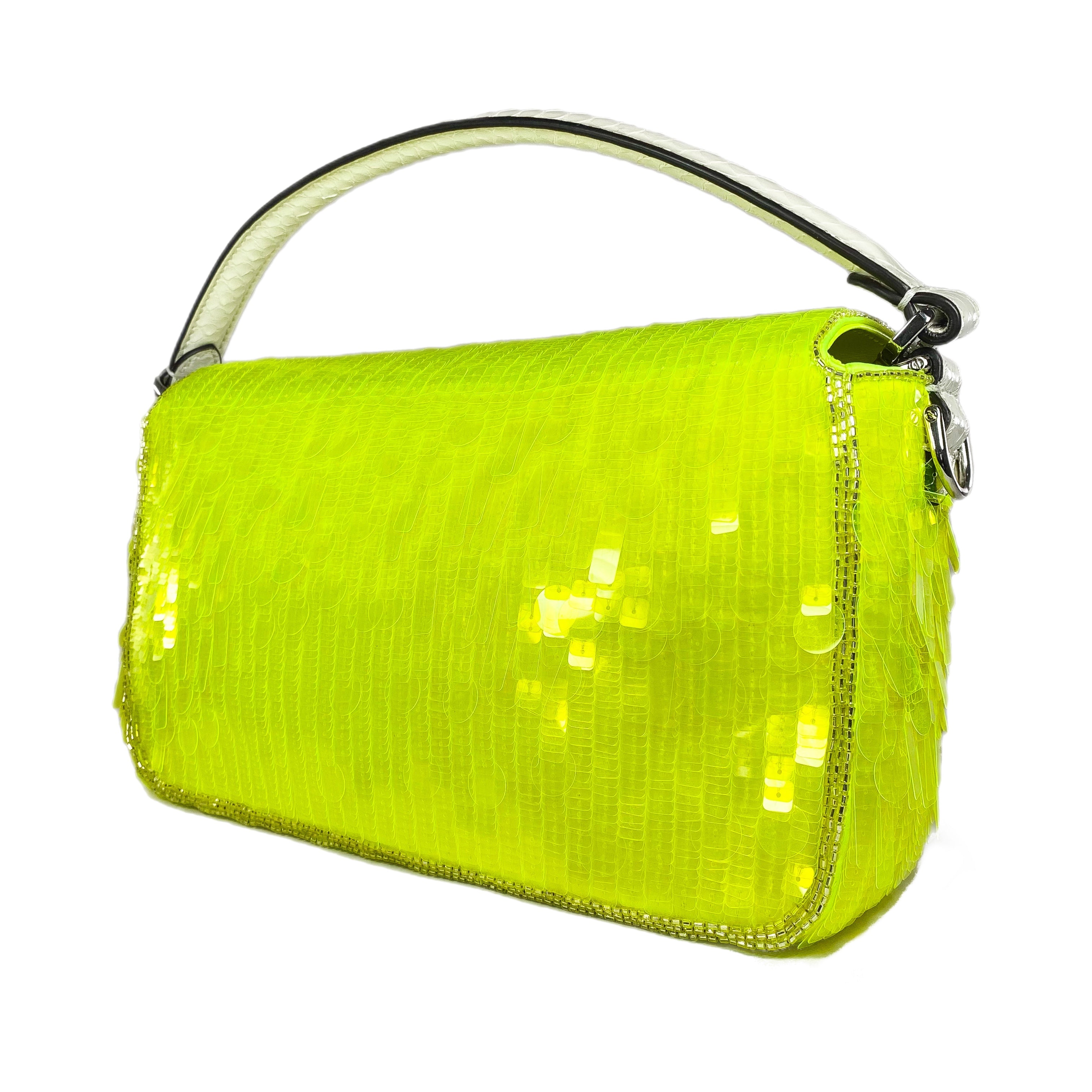 Fendi Elaphe and Neon Yellow Sequin Baguette