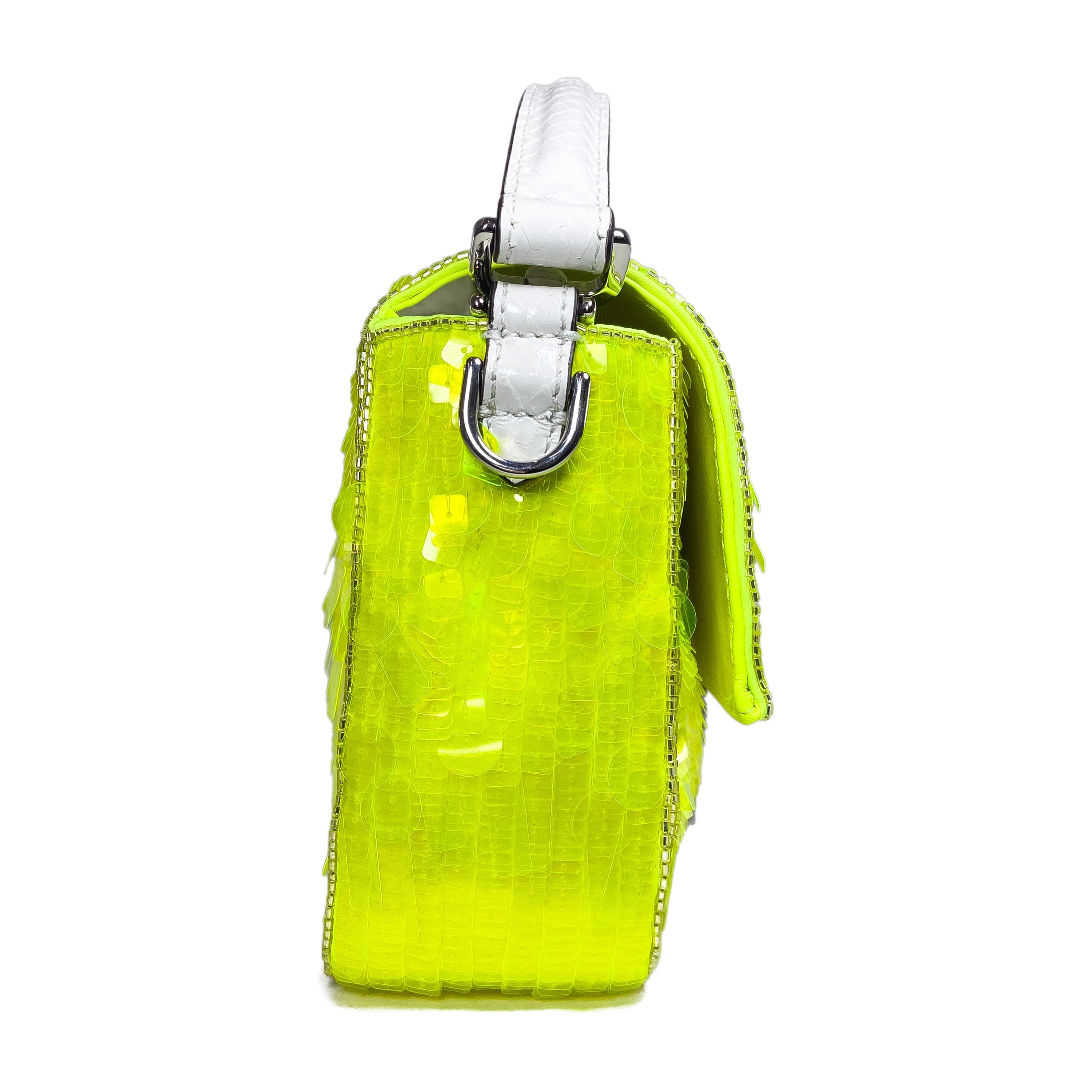 Fendi Elaphe and Neon Yellow Sequin Baguette