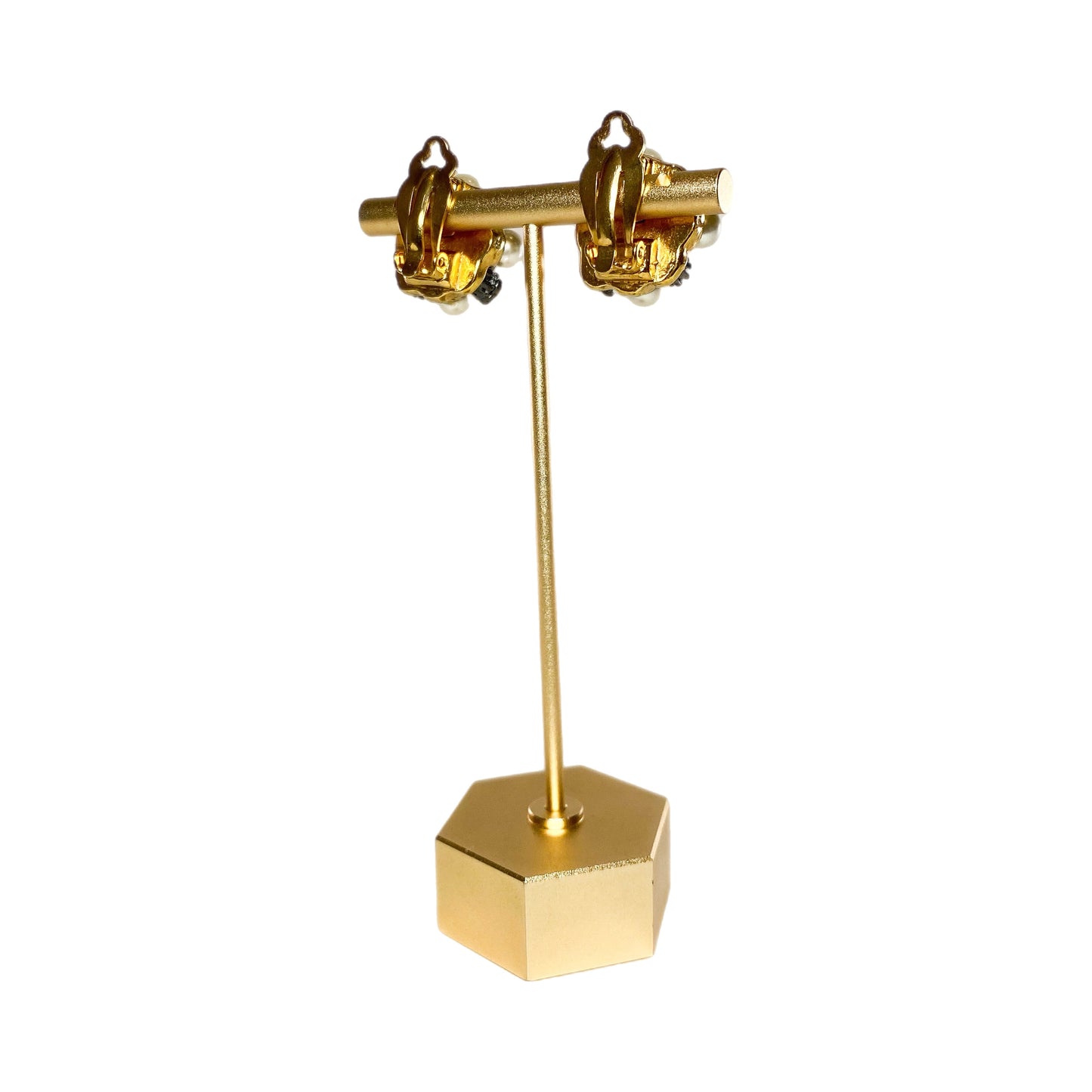 Chanel Gold Crystal Pearl Clip On Vintage Earrings