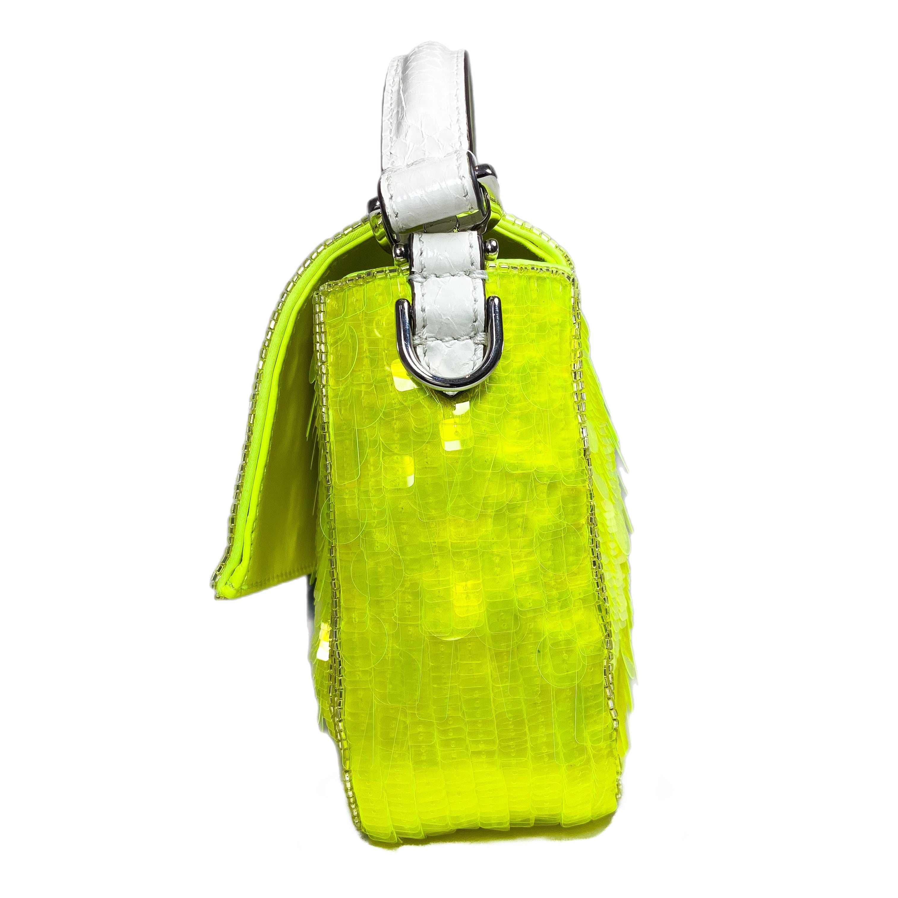 Fendi Elaphe and Neon Yellow Sequin Baguette