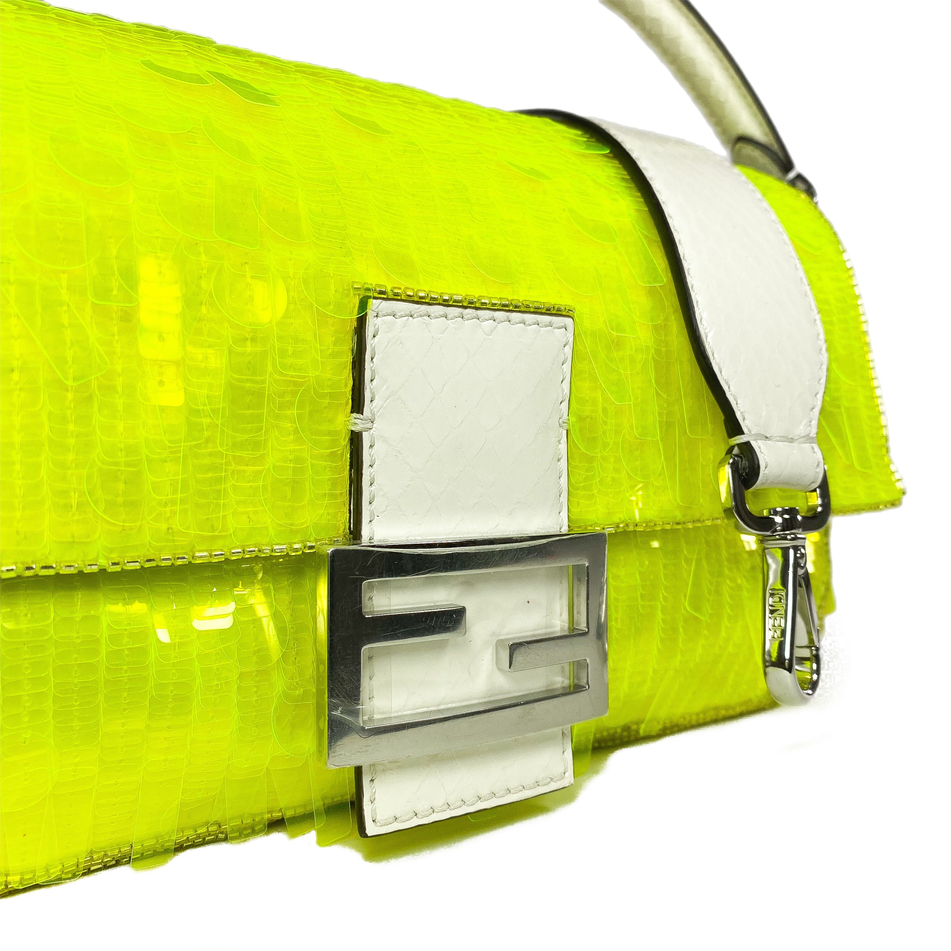 Fendi Elaphe and Neon Yellow Sequin Baguette