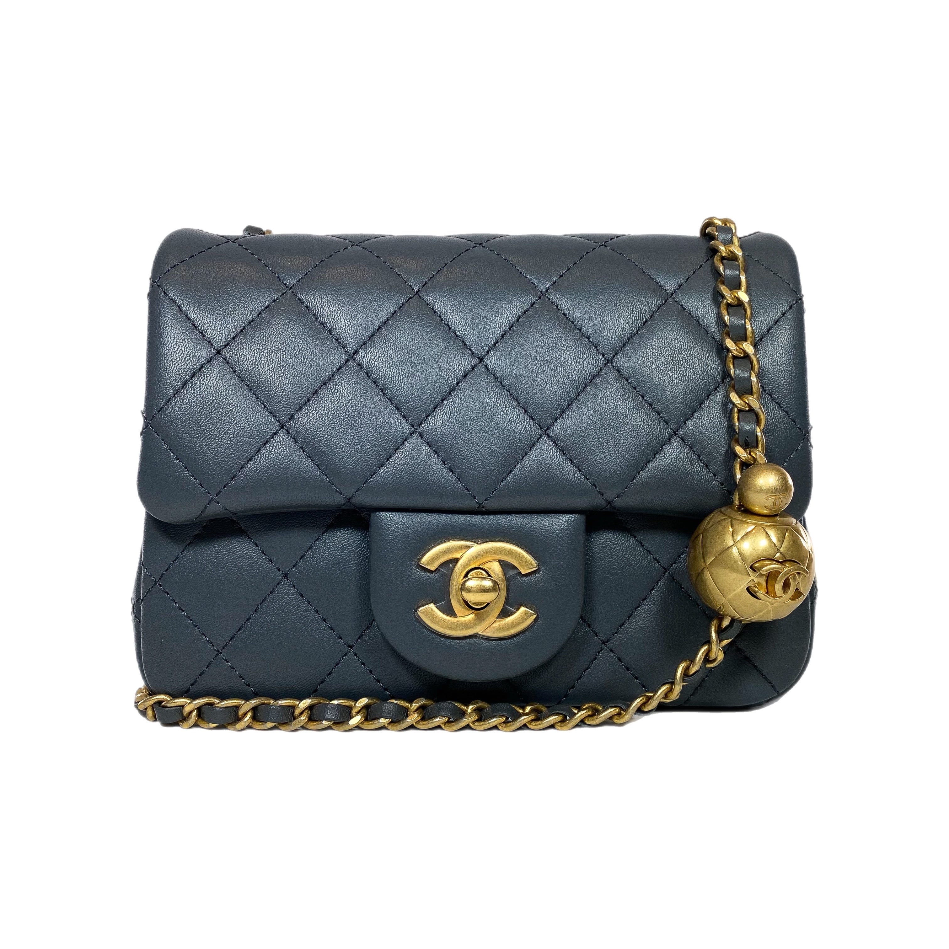 小物 CHANEL Chanel Dark Gray Mini Square Pearl Crush Flap Bag | Consign of the