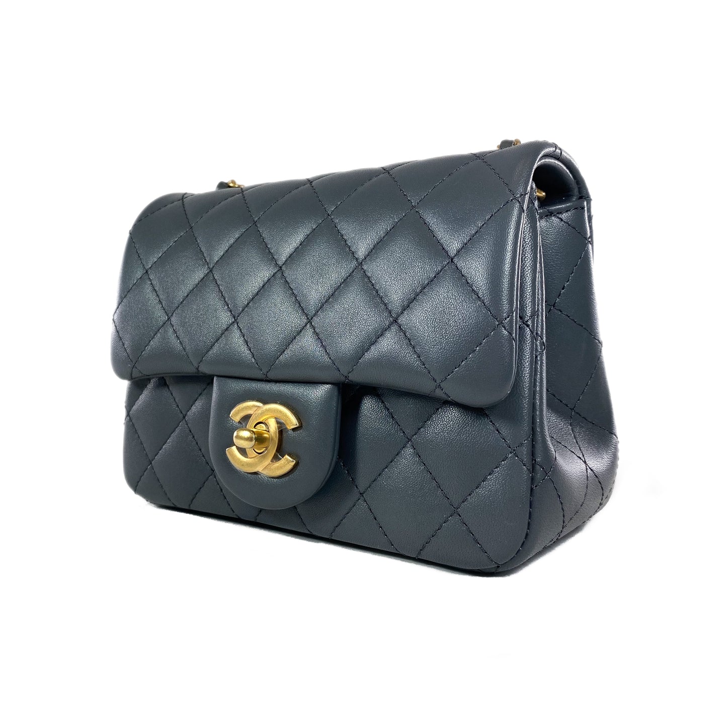 Chanel Dark Gray Mini Square Pearl Crush Flap Bag