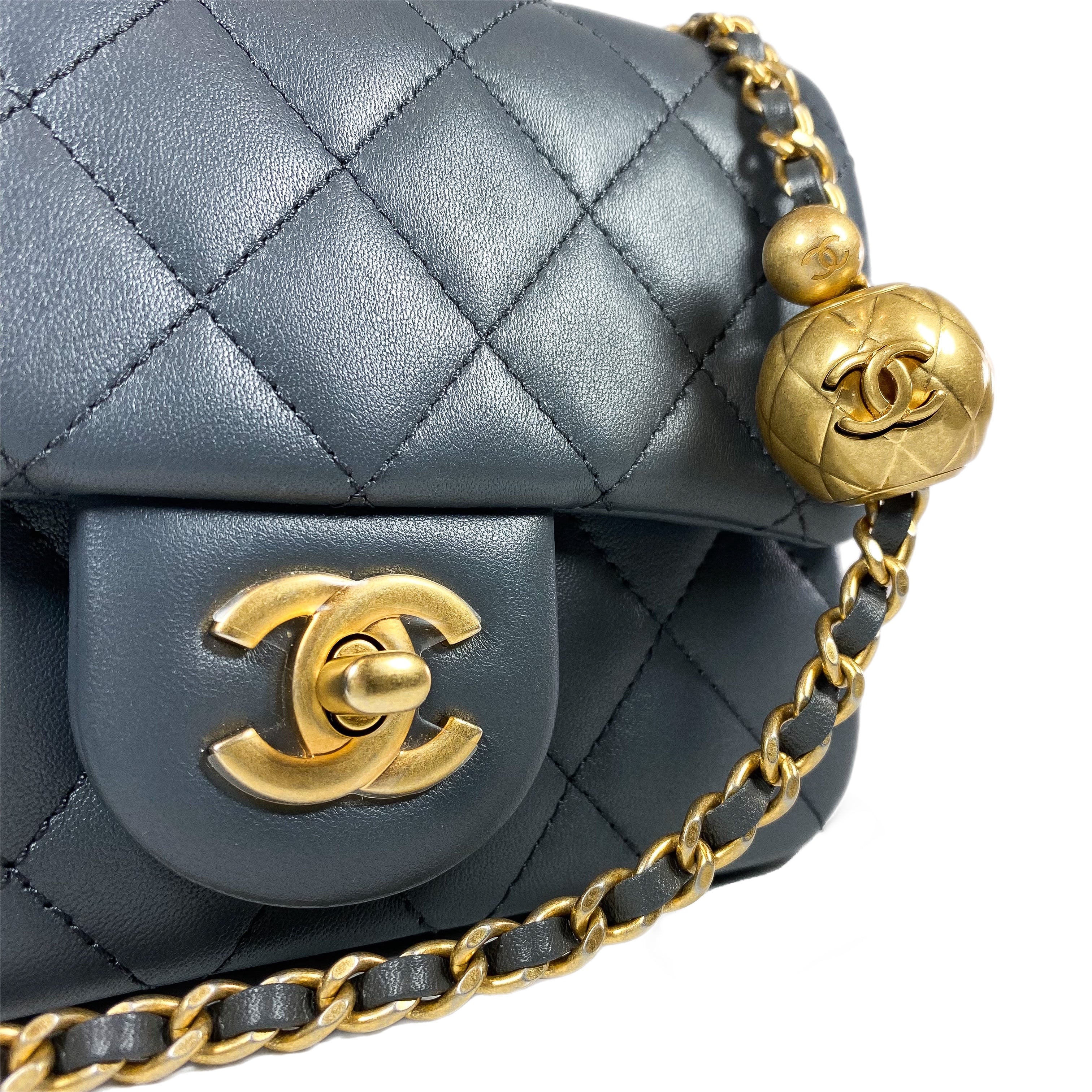 Chanel Dark Gray Mini Square Pearl Crush Flap Bag