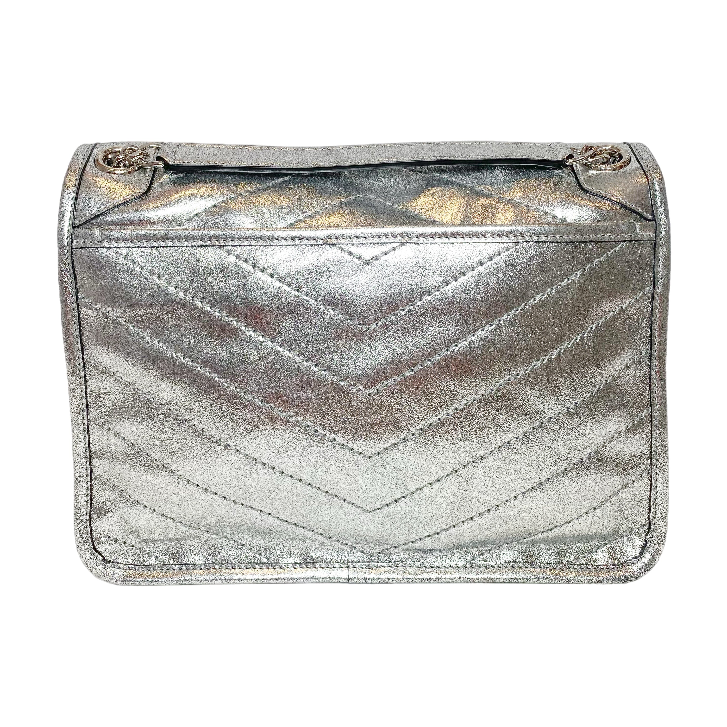 Saint Laurent Metallic Silver Nikki Medium Shoulder Bag