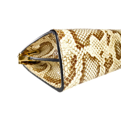 Gucci Natural Cream Brown Raffia Elaphe GG Small Ophidia Chain Shoulder Bag