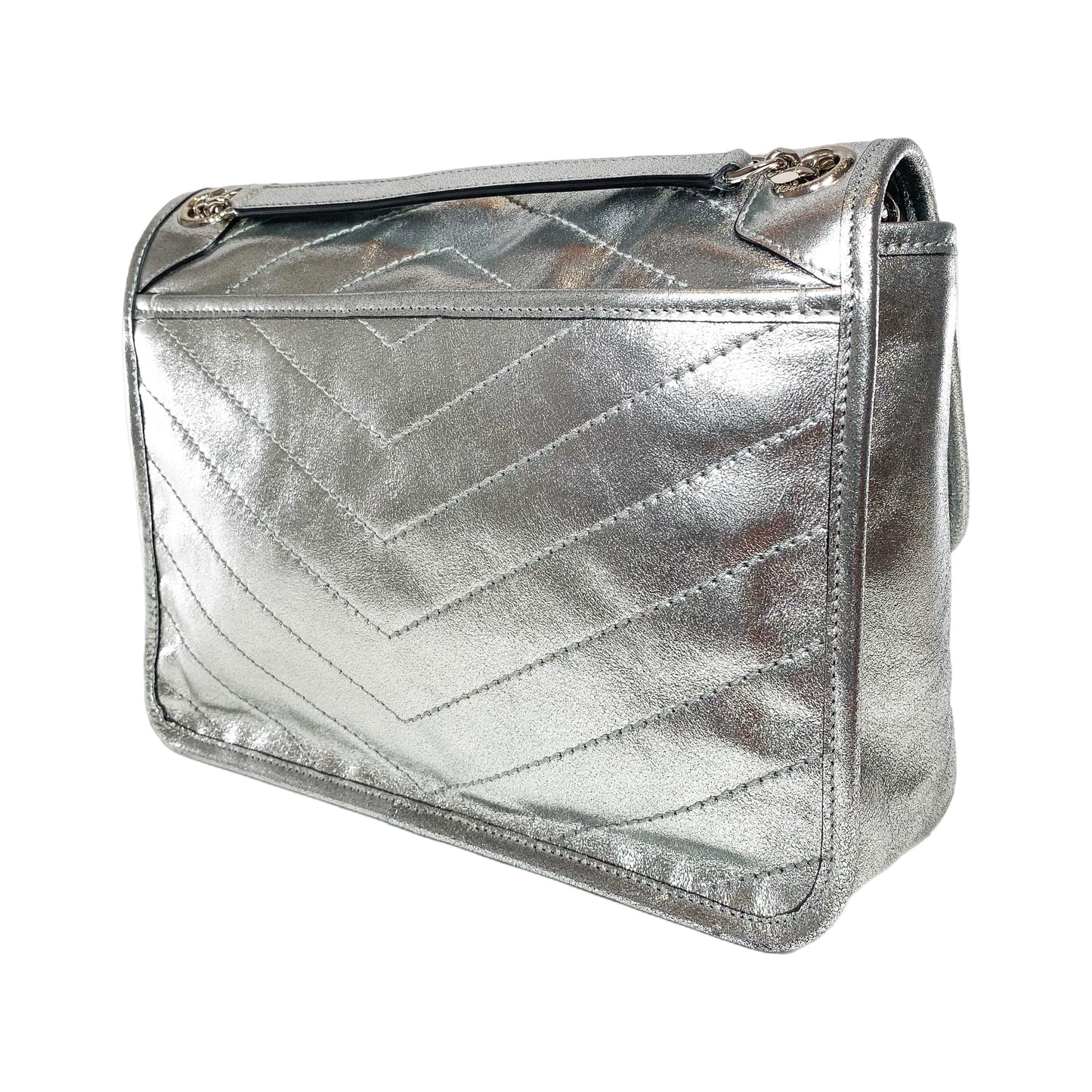 Saint Laurent Metallic Silver Nikki Medium Shoulder Bag