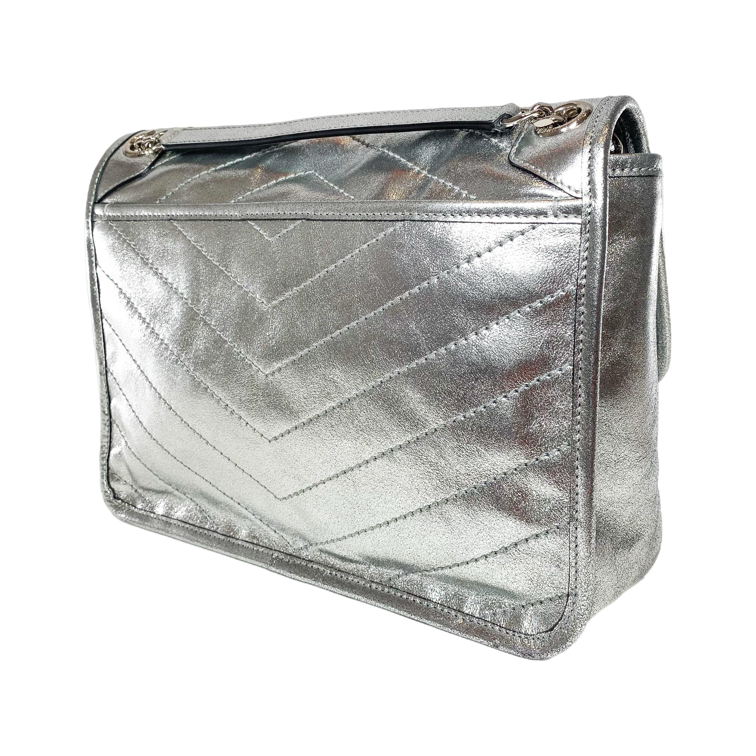 Saint Laurent Metallic Silver Nikki Medium Shoulder Bag