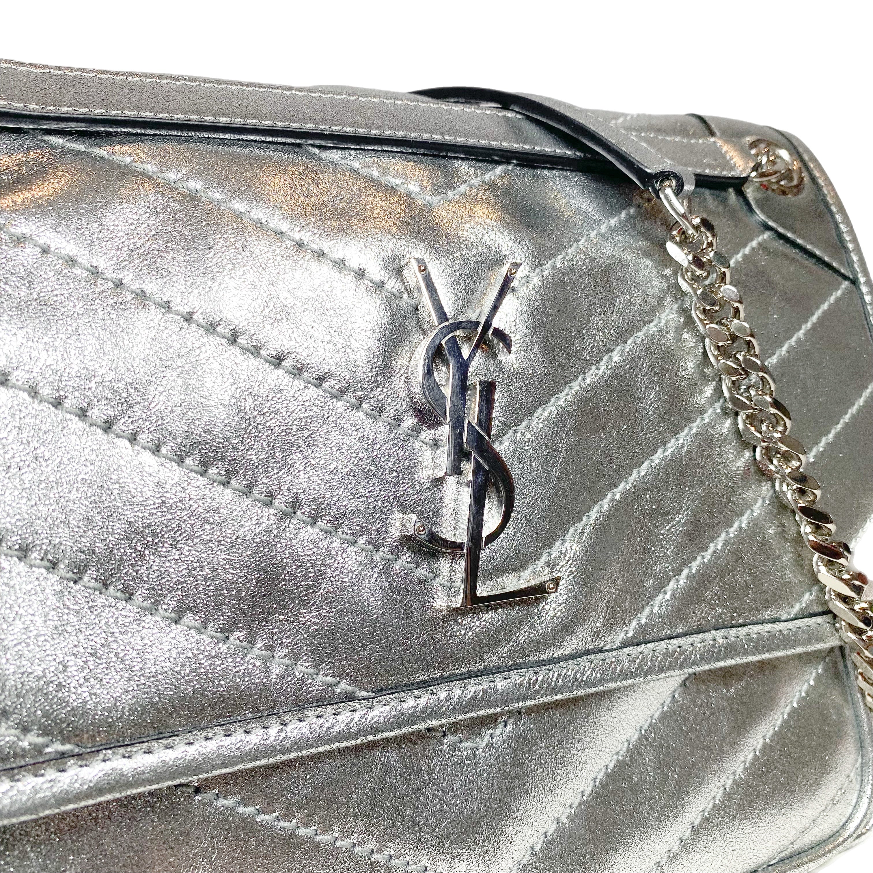 Saint Laurent Metallic Silver Nikki Medium Shoulder Bag