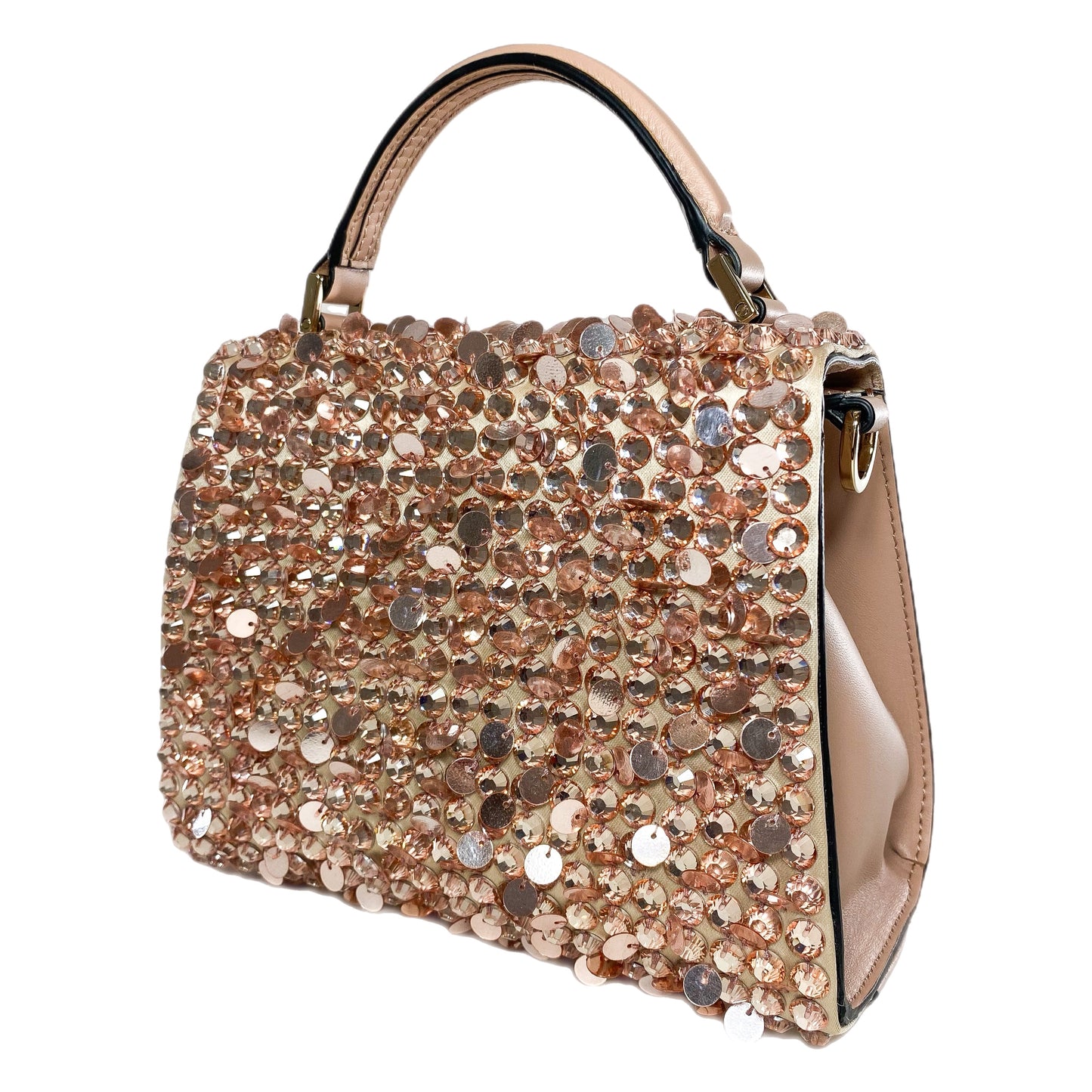 Valentino Peach Rose Mist Sequin Crystal Embroidered Mini Vsling Top Handle Bag