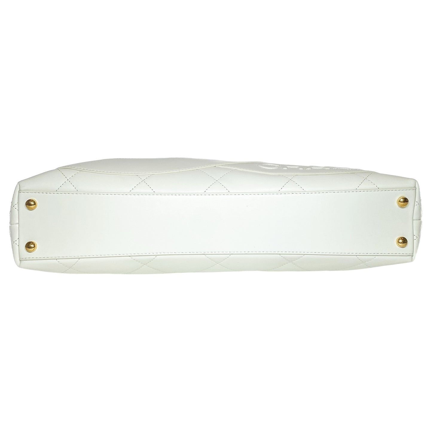 Chanel White Stitched CC Shopper Tote