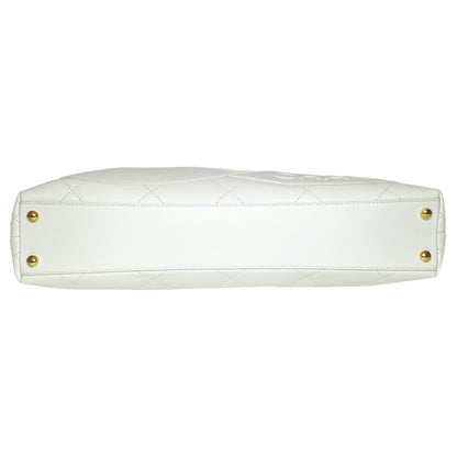 Chanel White Stitched CC Shopper Tote