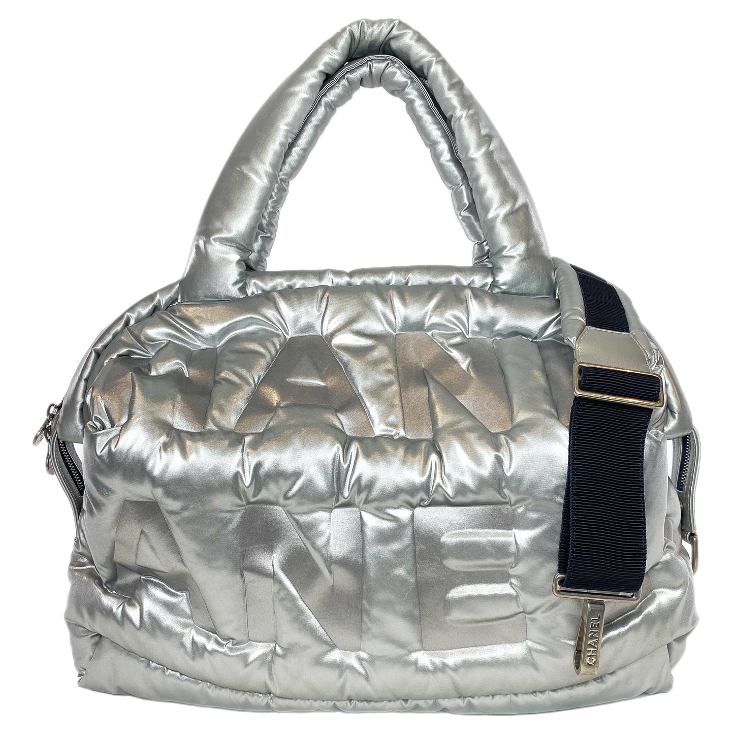 Chanel Silver Doudoune Nylon Puffer Tote