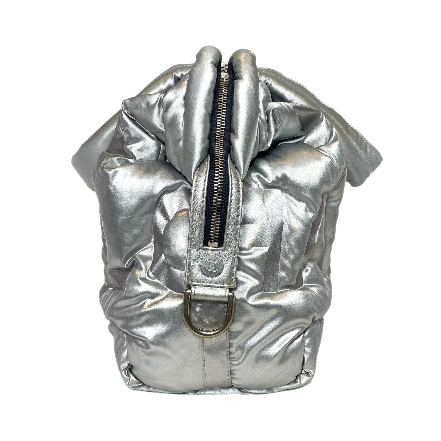 Chanel Silver Doudoune Nylon Puffer Tote