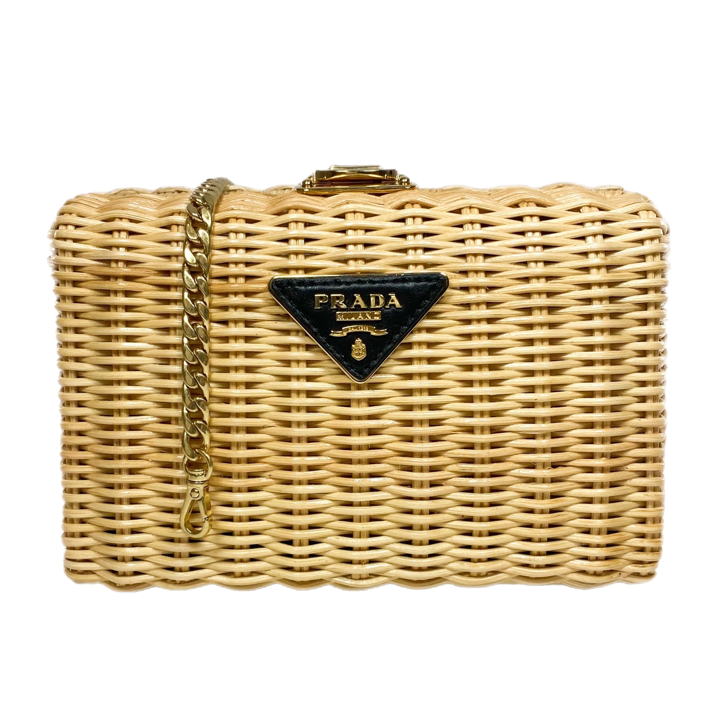 Prada Natural Wicker Box Clutch