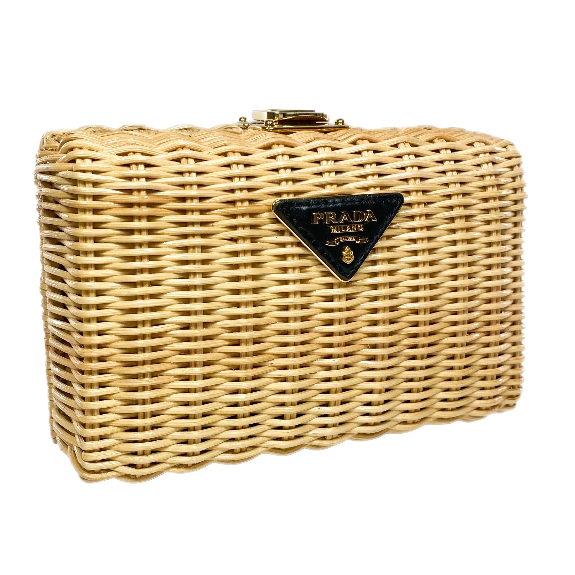 Prada Natural Wicker Box Clutch