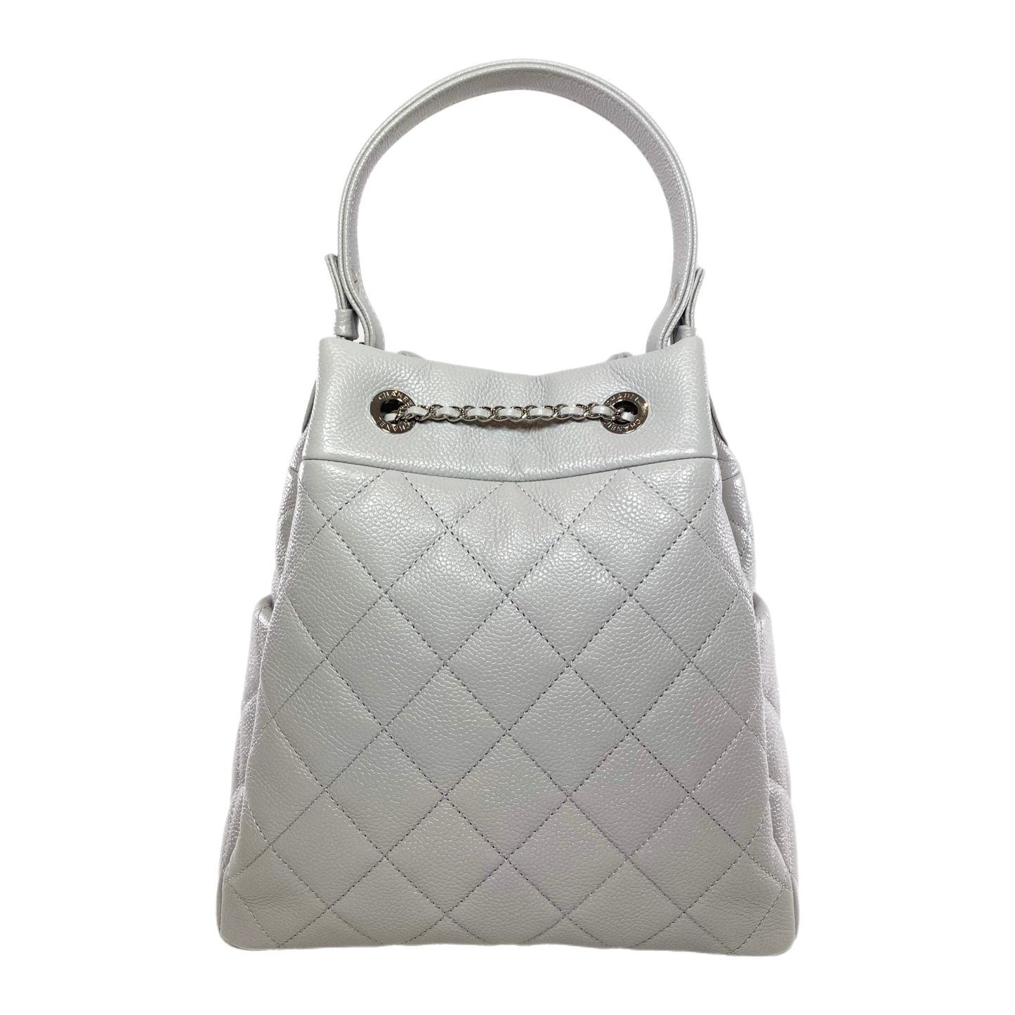 Chanel Light Gray Quilted Caviar Chain Bucket Bag