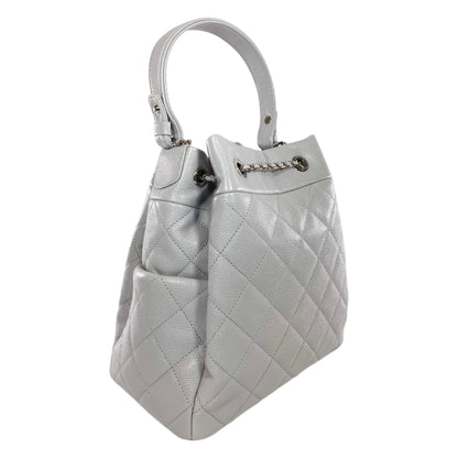 Chanel Light Gray Quilted Caviar Chain Bucket Bag