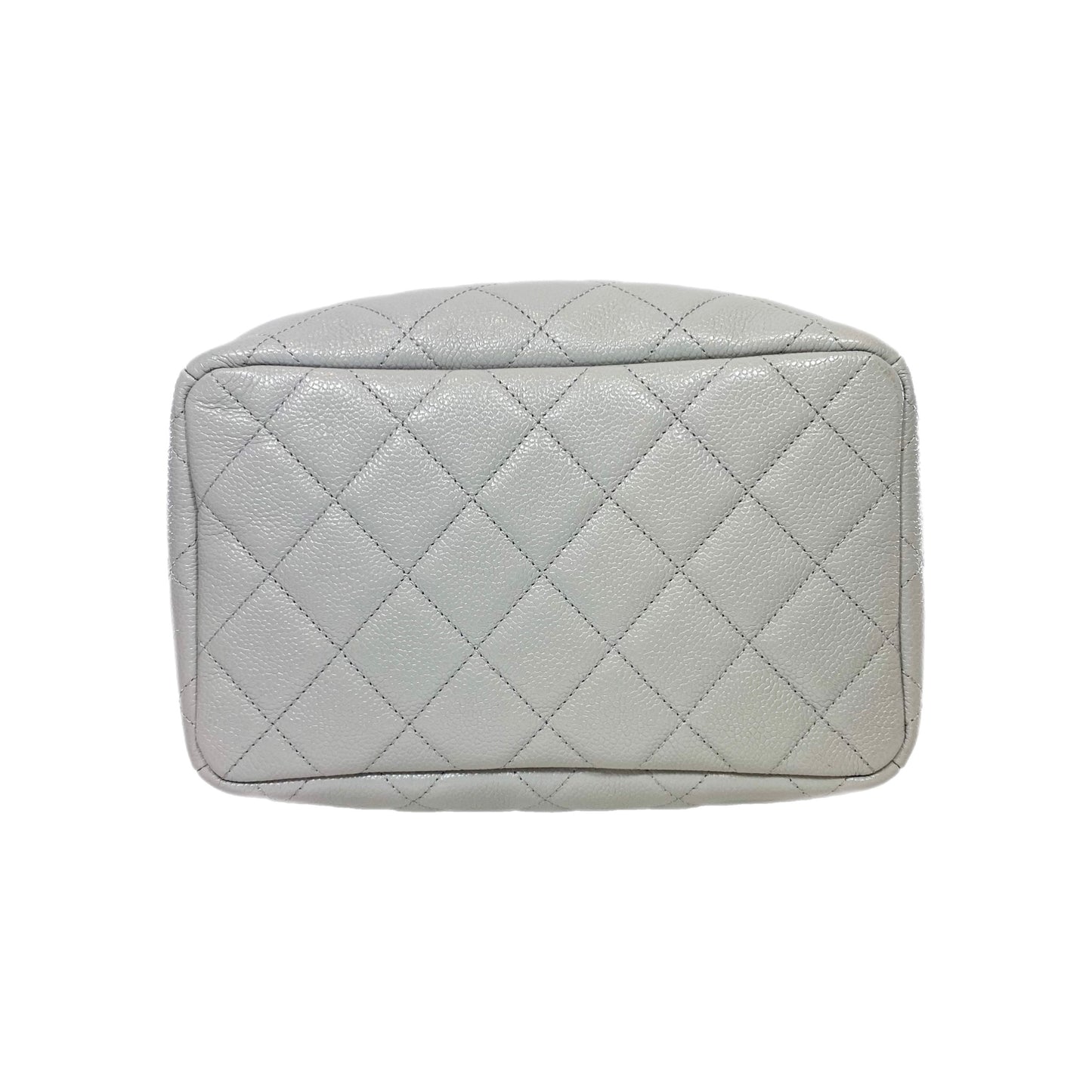 Chanel Light Gray Quilted Caviar Chain Bucket Bag