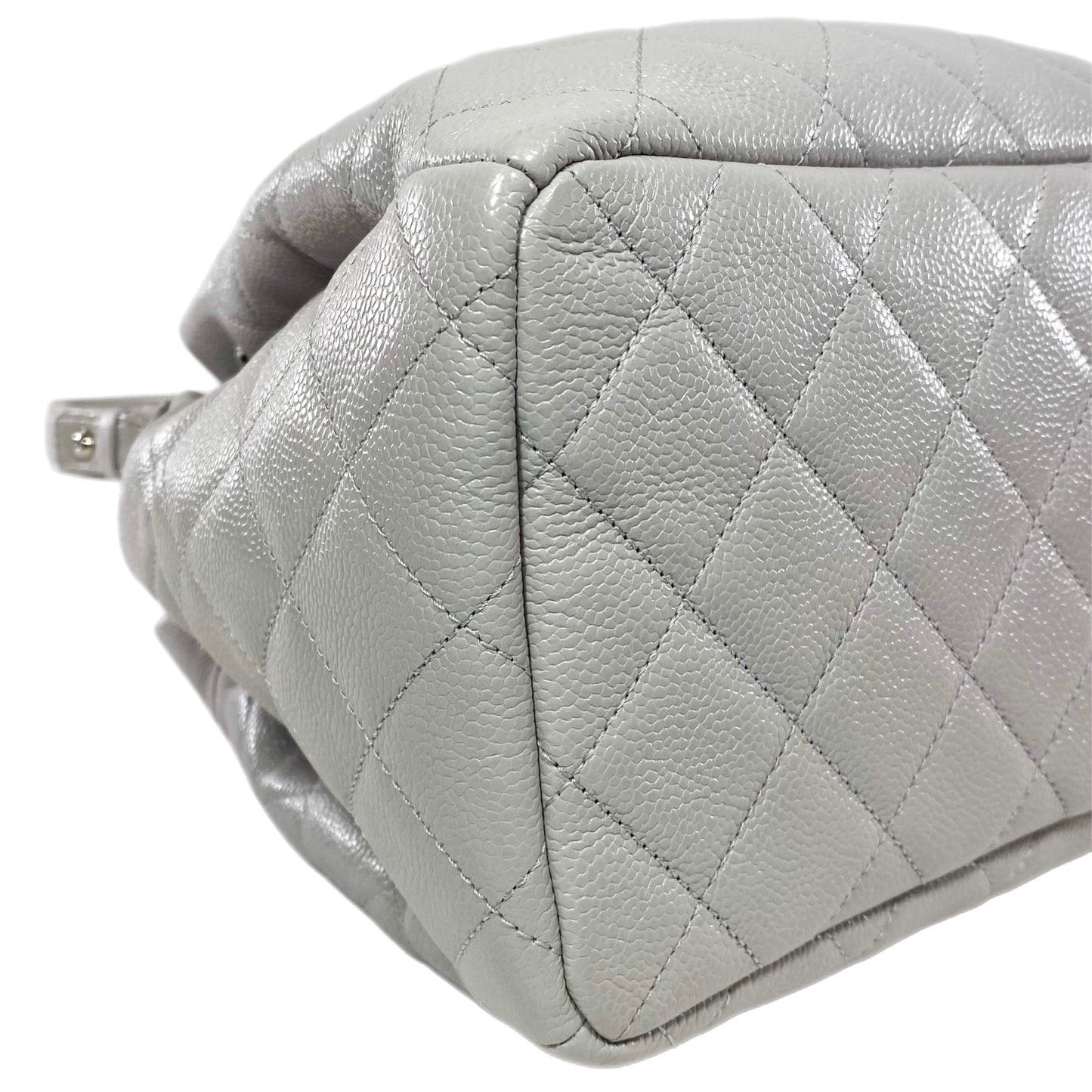 Chanel Light Gray Quilted Caviar Chain Bucket Bag