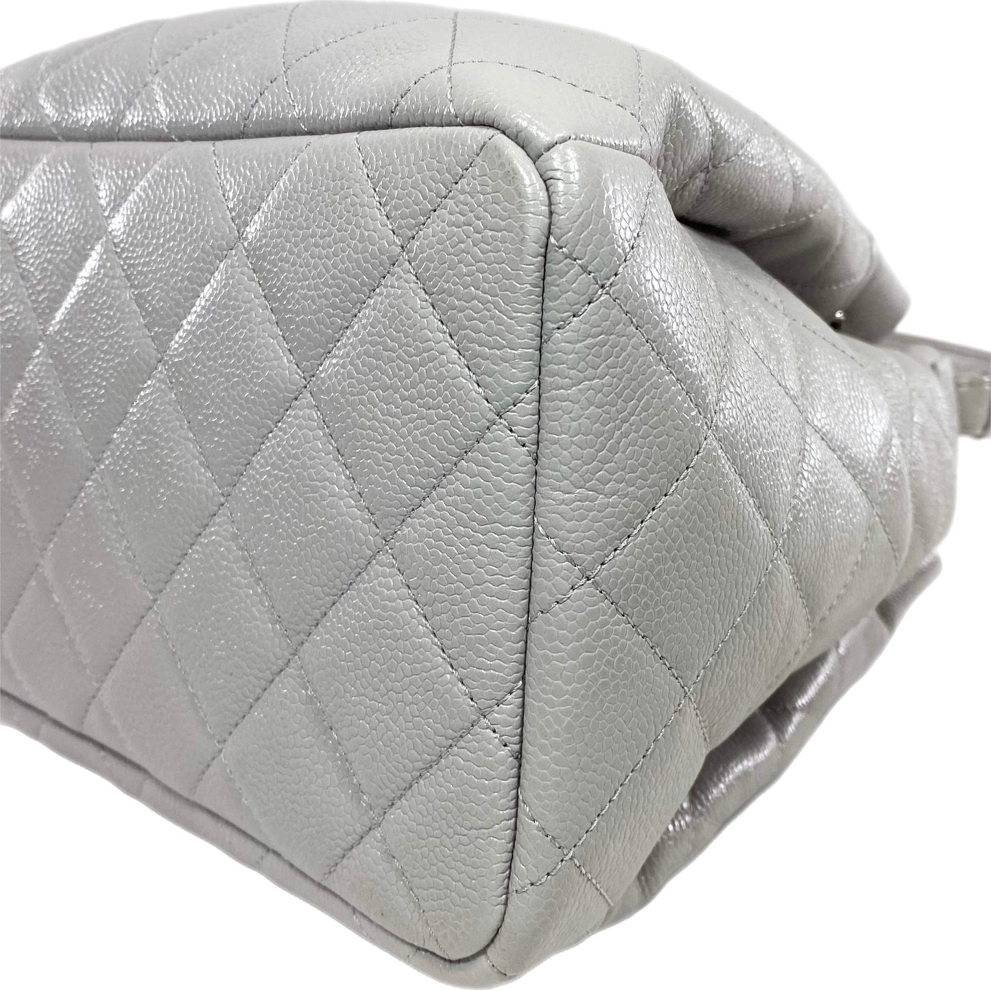 Chanel Light Gray Quilted Caviar Chain Bucket Bag