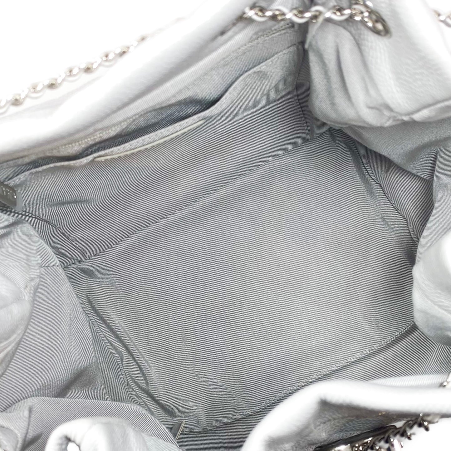 Chanel Light Gray Quilted Caviar Chain Bucket Bag