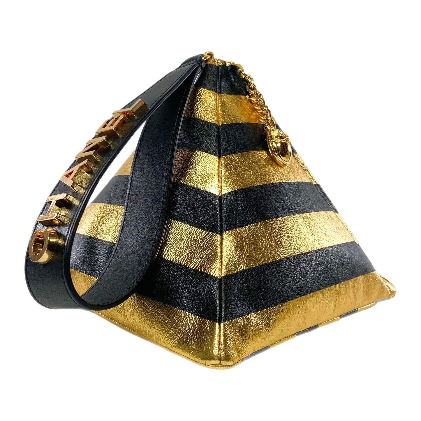Chanel Gold and Black Metallic Lambskin Kheops Pyramid Wristlet Bag