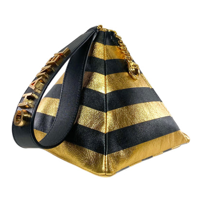 Chanel Gold and Black Metallic Lambskin Kheops Pyramid Wristlet Bag
