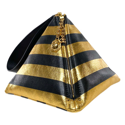 Chanel Gold and Black Metallic Lambskin Kheops Pyramid Wristlet Bag