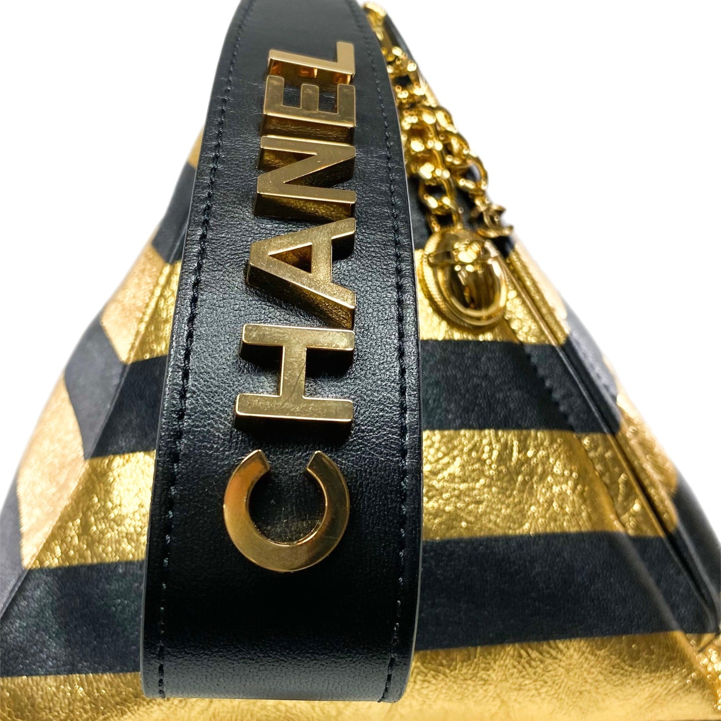 Chanel Gold and Black Metallic Lambskin Kheops Pyramid Wristlet Bag