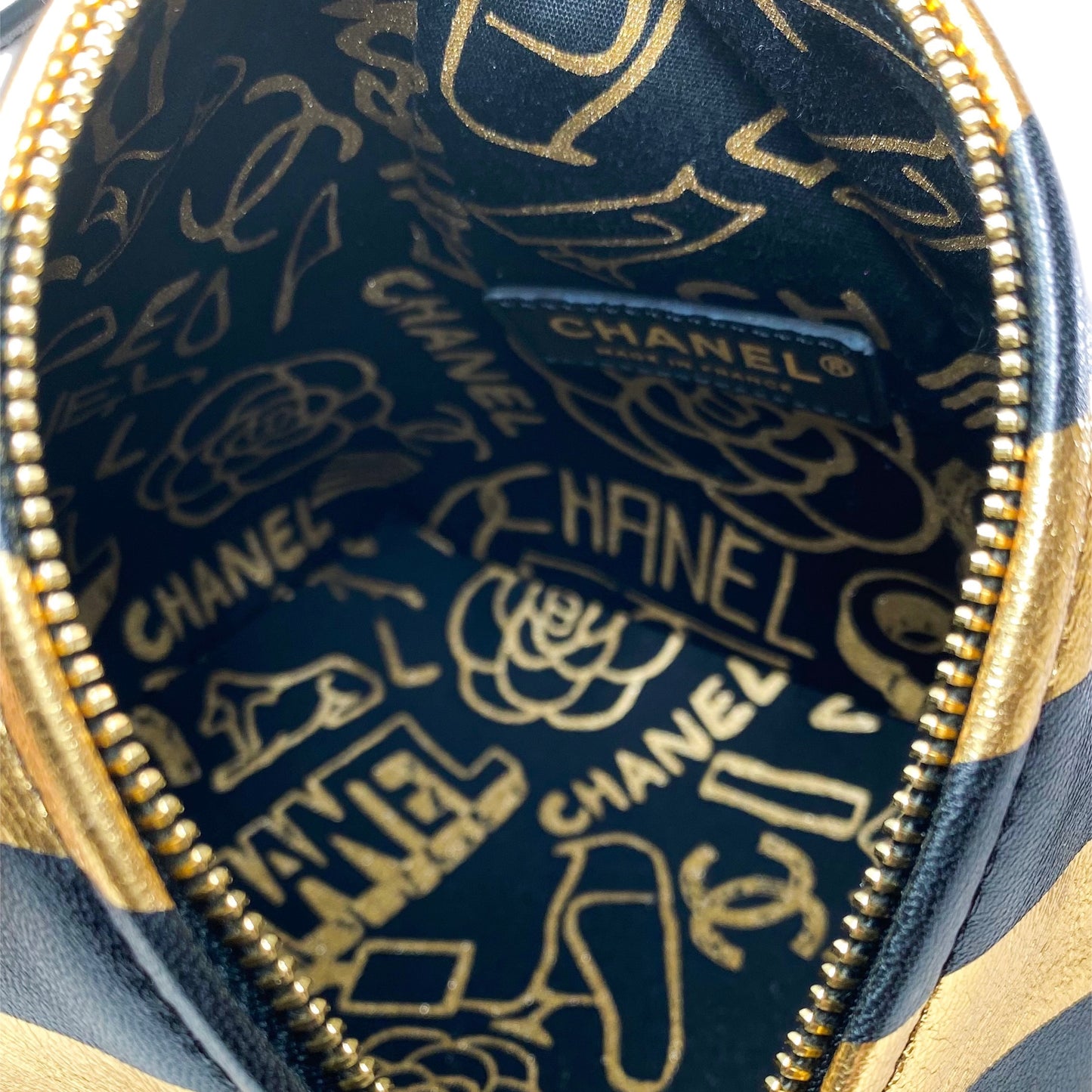 Chanel Gold and Black Metallic Lambskin Kheops Pyramid Wristlet Bag