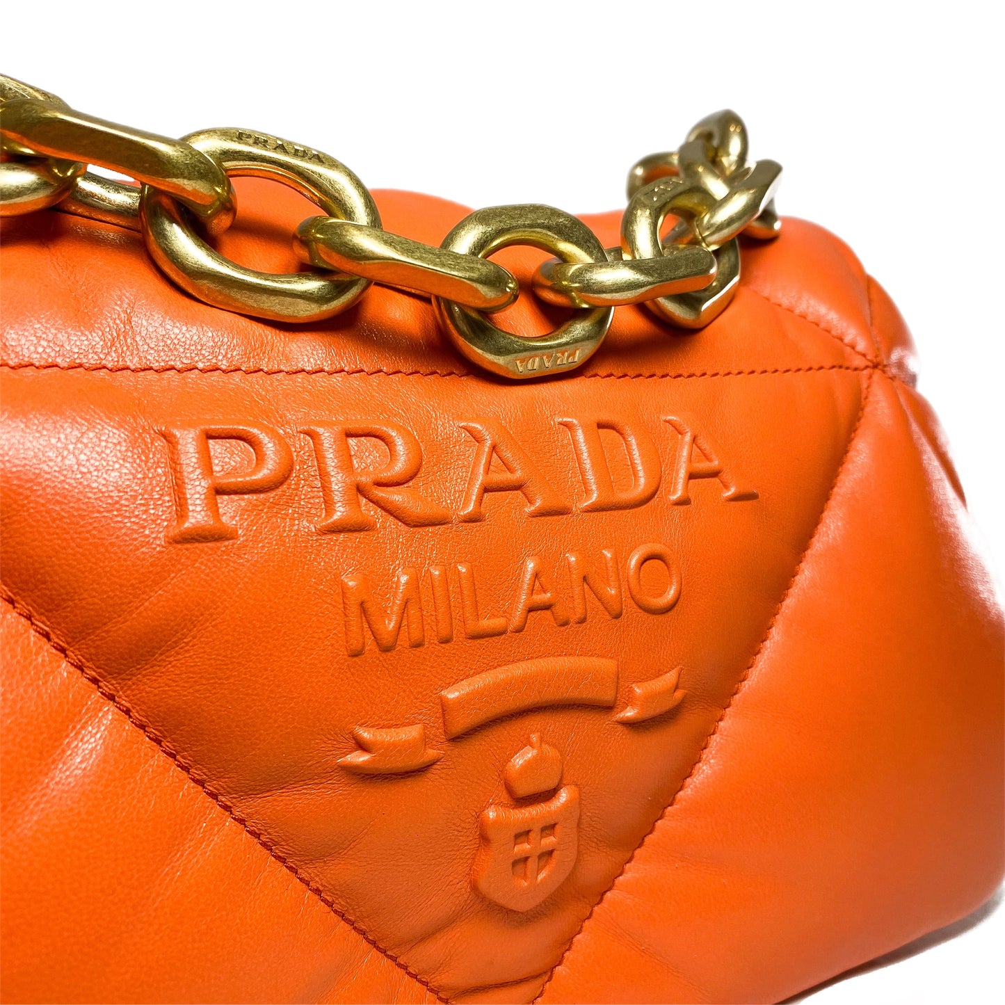 Prada Quilted Orange Nappa Shoulder Bag