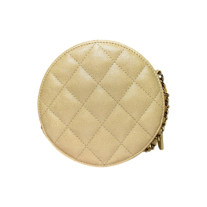 Chanel Beige Iridescent Quilted Caviar Round Clutch with Chain