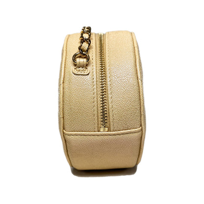 Chanel Beige Iridescent Quilted Caviar Round Clutch with Chain