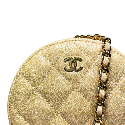 Chanel Beige Iridescent Quilted Caviar Round Clutch with Chain