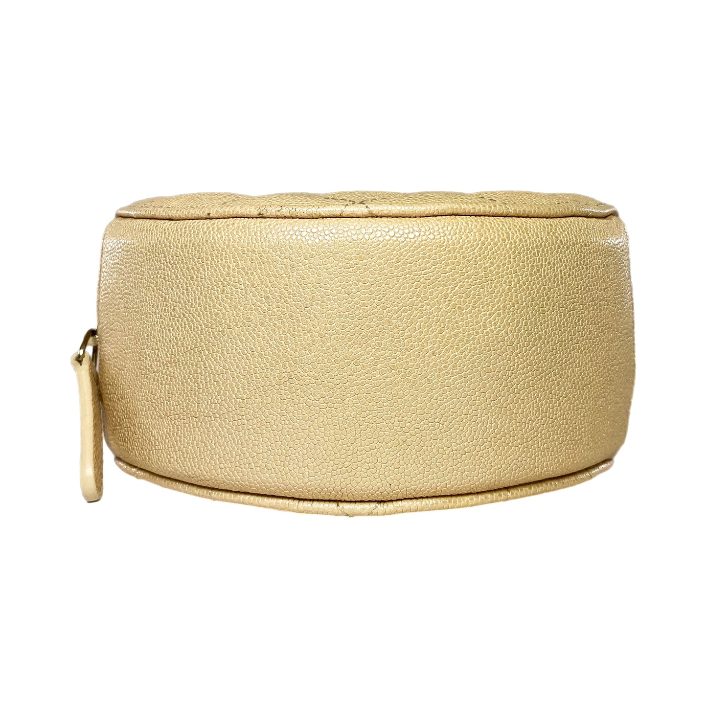 Chanel Beige Iridescent Quilted Caviar Round Clutch with Chain