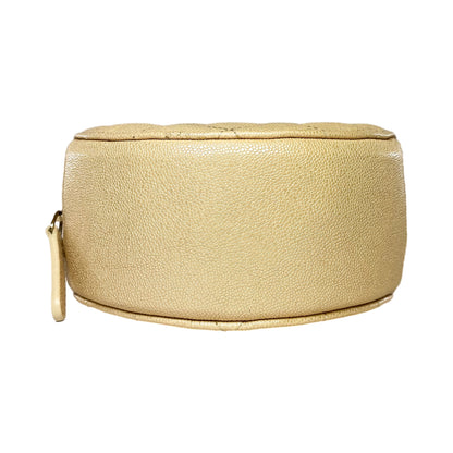 Chanel Beige Iridescent Quilted Caviar Round Clutch with Chain