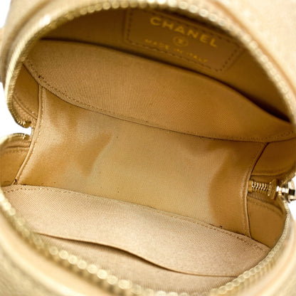 Chanel Beige Iridescent Quilted Caviar Round Clutch with Chain