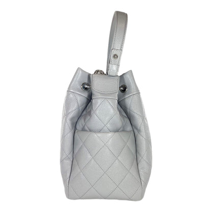 Chanel Light Gray Quilted Caviar Chain Bucket Bag