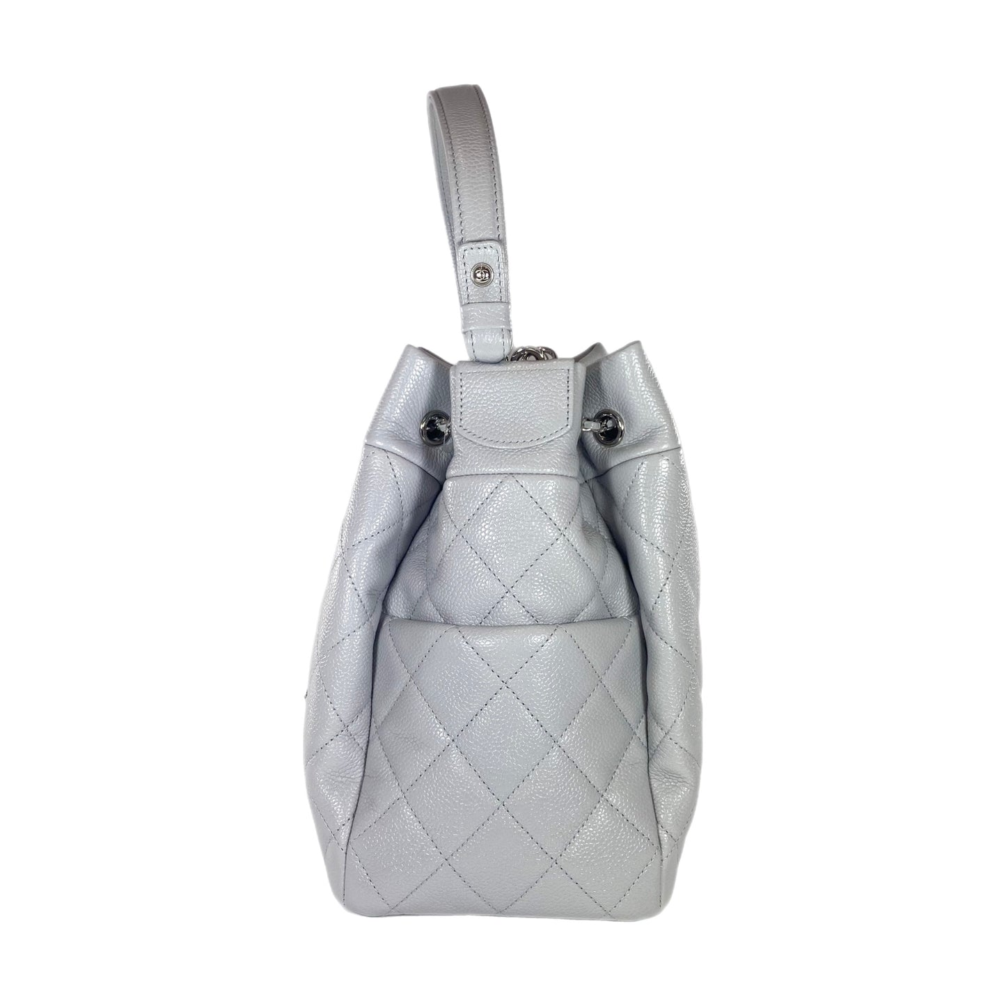 Chanel Light Gray Quilted Caviar Chain Bucket Bag