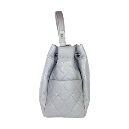 Chanel Light Gray Quilted Caviar Chain Bucket Bag