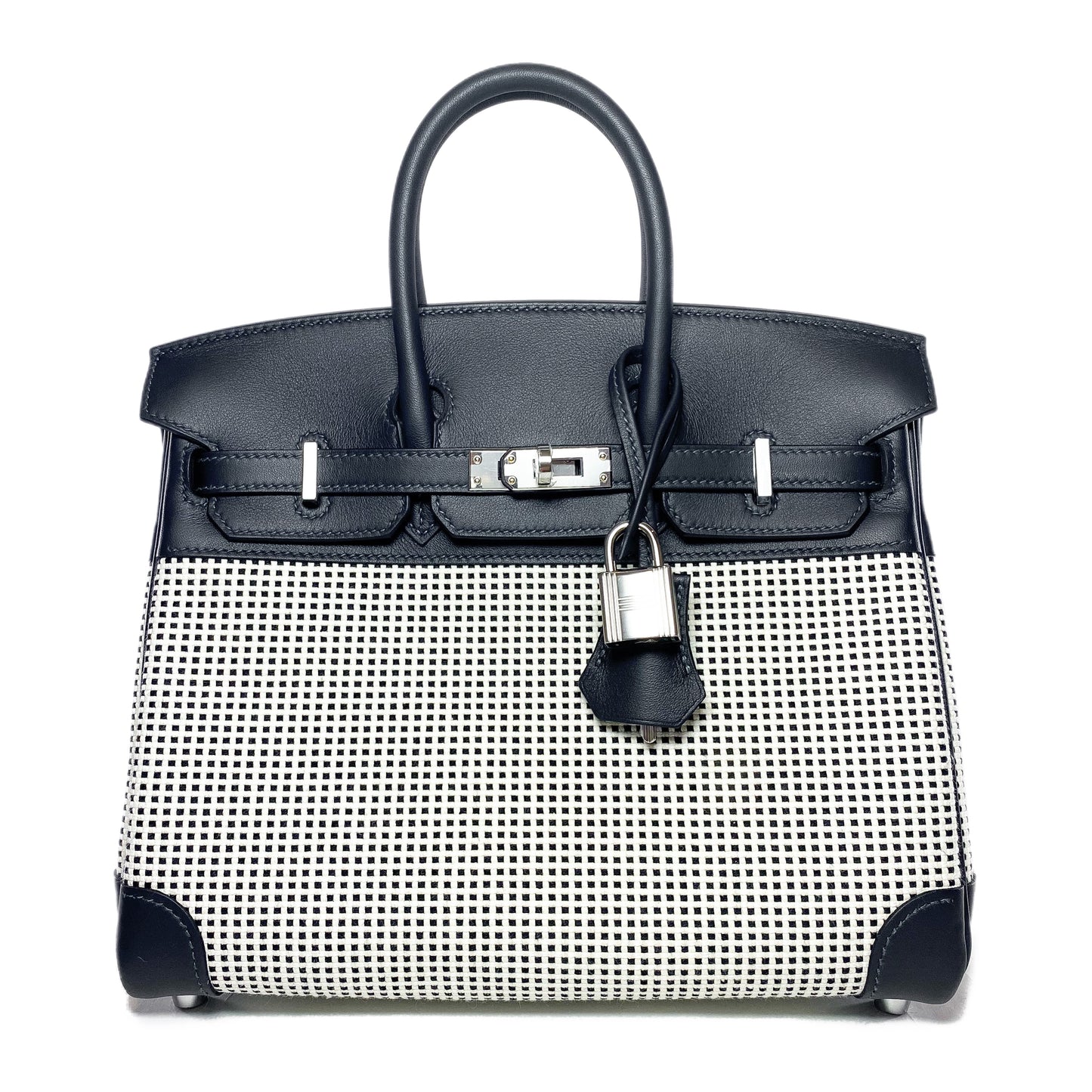 Hermes Birkin 25 Caban Swift Ecru Toile Quadrille Palladium Hardware