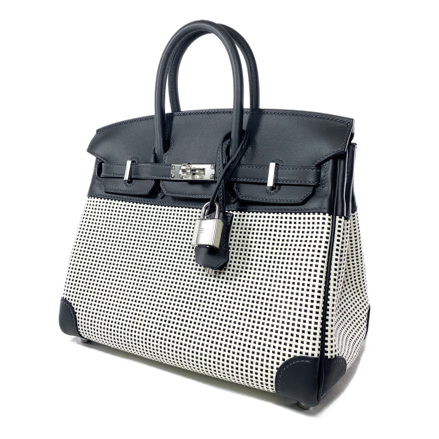 Hermes Birkin 25 Caban Swift Ecru Toile Quadrille Palladium Hardware